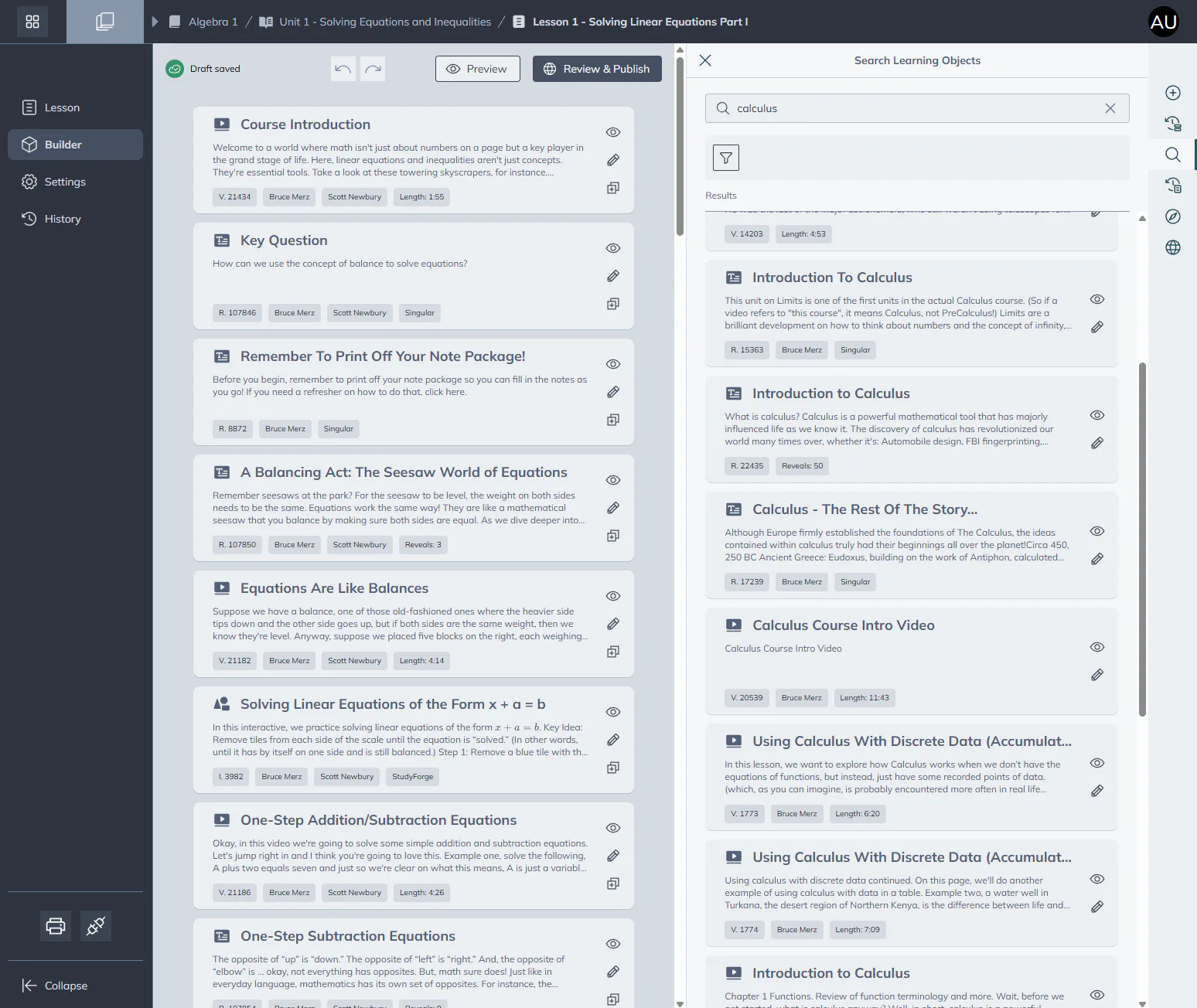 Course authoring interface