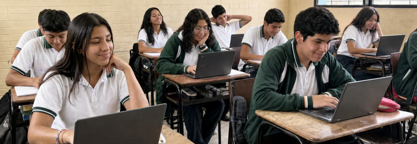Students learning with laptops