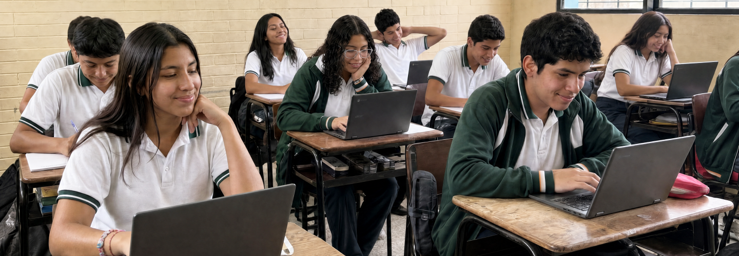 Students learning with laptops
